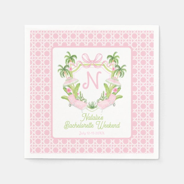 Palm Beach Monogram Crest Bachelorette Weekend Napkins (Front)
