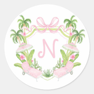 Palm Beach Monogram Crest Classic Round Sticker