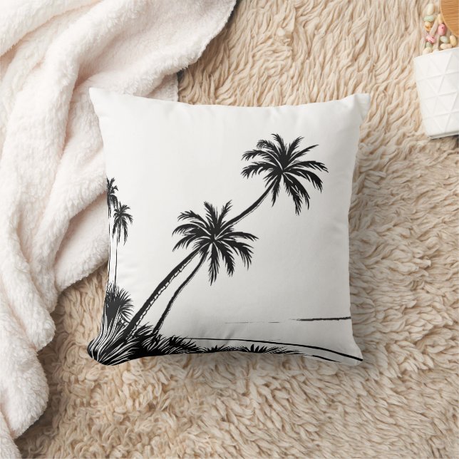 Palm Beach Ocean Modern Black and White Throw Pillow (Blanket)