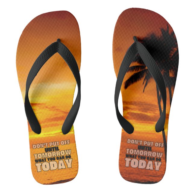 Palm beach ocean sunset | motivational phrase flip flops (Footbed)