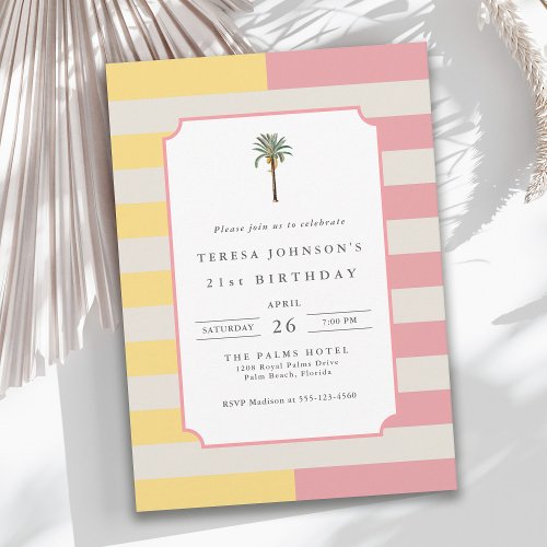 Palm Beach Pastel Stripe Tropical 21st Birthday
