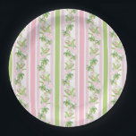 Palm Beach Pink Pool Loungers Paper Plates<br><div class="desc">These paper plates have a preppy grandmillennial design featuring a pink Palm Beach style pool chairs and umbrellas surrounded by palm trees.</div>