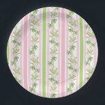 Palm Beach Pink Pool Loungers Paper Plates<br><div class="desc">These paper plates have a preppy grandmillennial design featuring a pink Palm Beach style pool chairs and umbrellas surrounded by palm trees.</div>