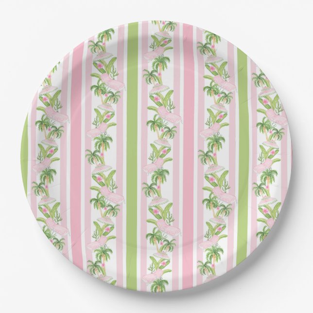 Palm Beach Pink Pool Loungers Paper Plates (Front)