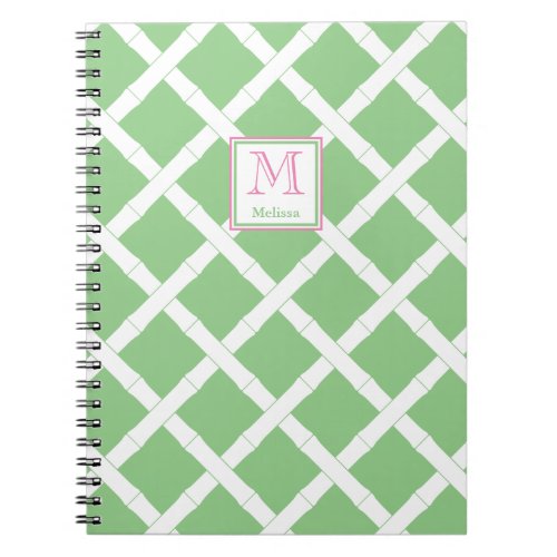 Palm Beach Preppy Green And Pink Bamboo Trellis Notebook