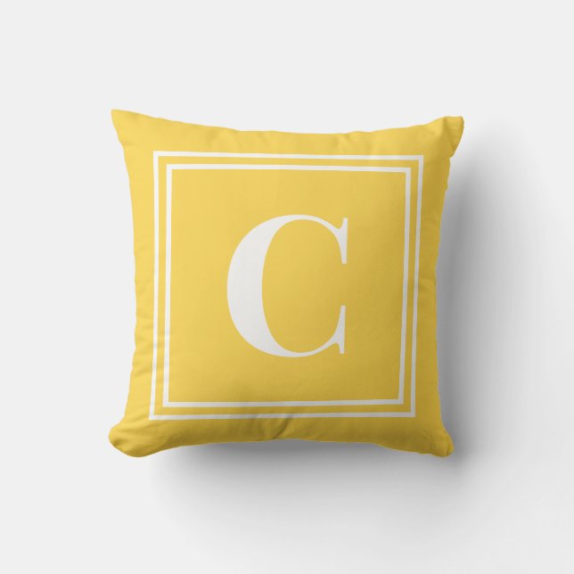 Palm Beach Preppy Yellow Monogram Throw Pillow (Front)