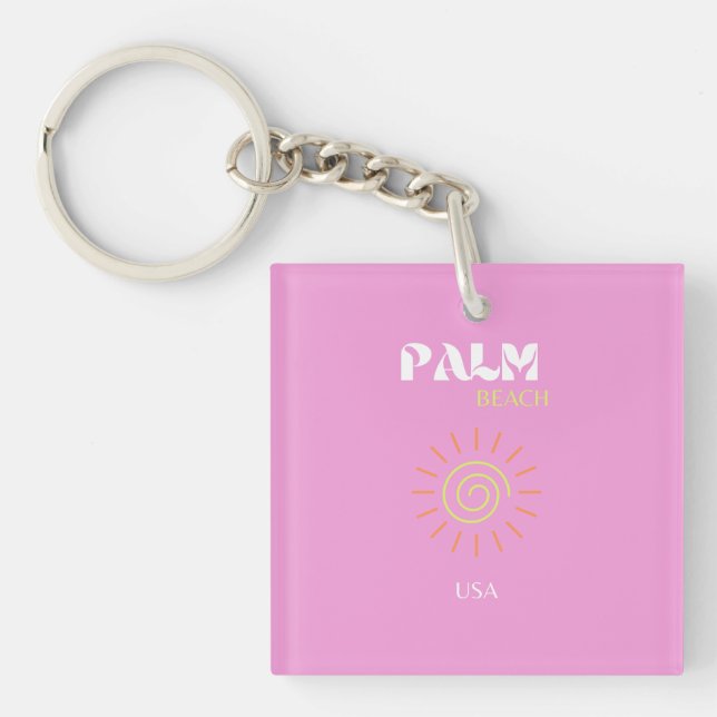 Palm Beach, Retro Art, Preppy, Pink Art, Pink Keychain (Front)
