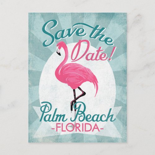 Palm Beach Save The Date Pink Flamingo Announcement Postcard