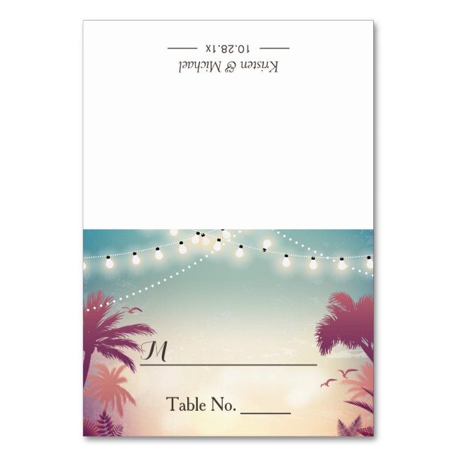 Palm Beach String Lights Outdoor Wedding Place Table Number (Front)