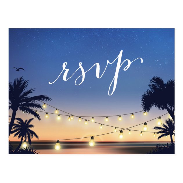 Palm Beach String Lights Summer Sunset RSVP Reply Postcard