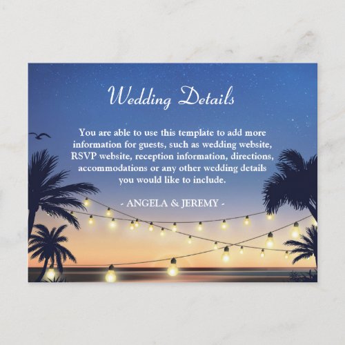 Palm Beach String Lights Wedding Details Enclosure Invitation Postcard