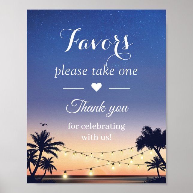 Palm Beach String Lights Wedding Favors Sign (Front)