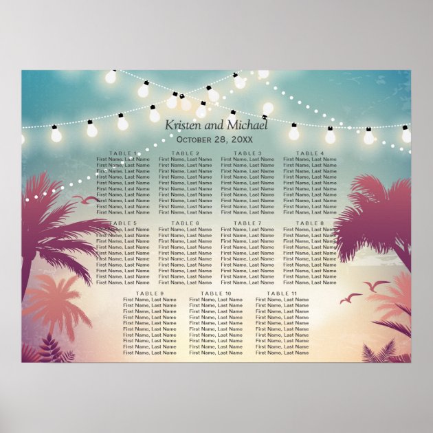 Palm Beach String Lights Wedding Seating Chart Poster