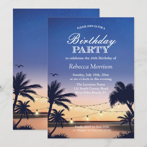 Palm Beach Sunset String Lights Birthday Party Card