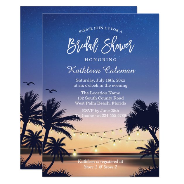 Palm Beach Sunset String Lights Bridal Shower Invitation