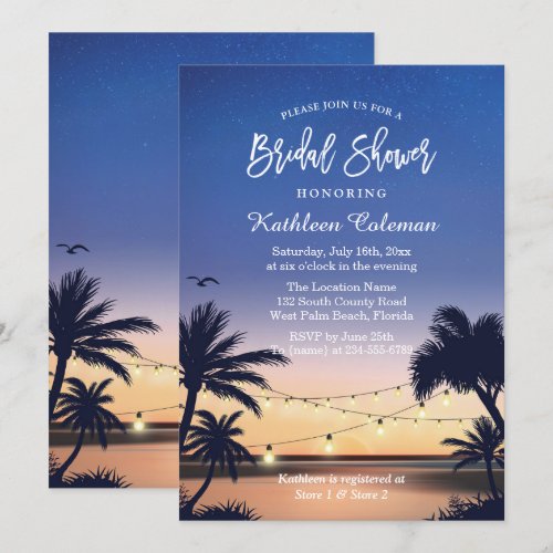 Palm Beach Sunset String Lights Bridal Shower Card