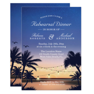 Palm Beach Sunset String Lights Rehearsal Dinner Card