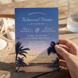 Palm Beach Sunset String Lights Rehearsal Dinner Invitation