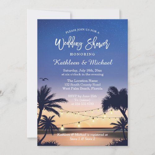 Palm Beach Sunset String Lights Wedding Shower Invitation