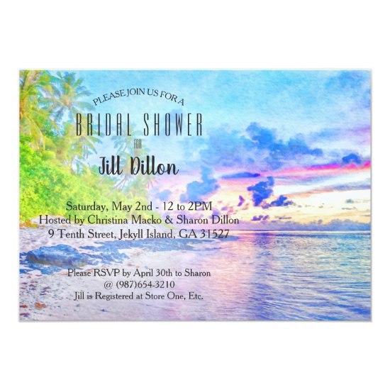 Palm Beach Sunset Watercolor Bridal Shower Card