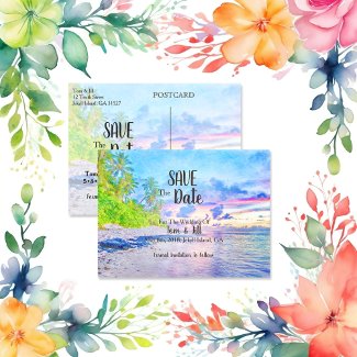Palm Beach Sunset Watercolor Save The Date