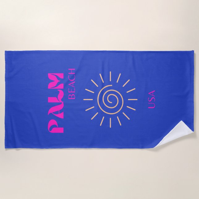 Palm Beach, Travel Art, Florida, Blue Beach Towel (Front)
