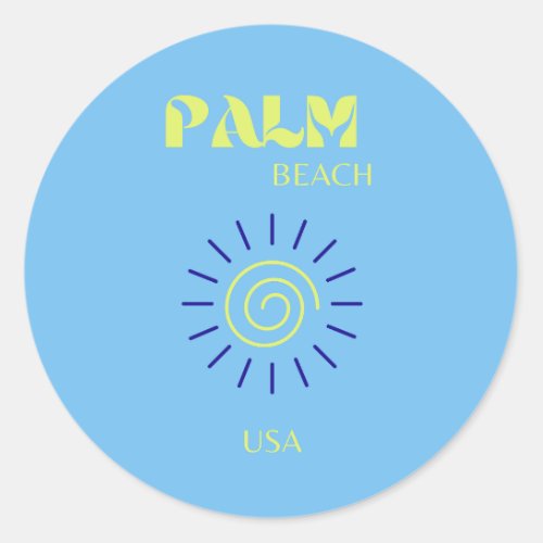Palm Beach Travel Art Florida Preppy Blue Classic Round Sticker