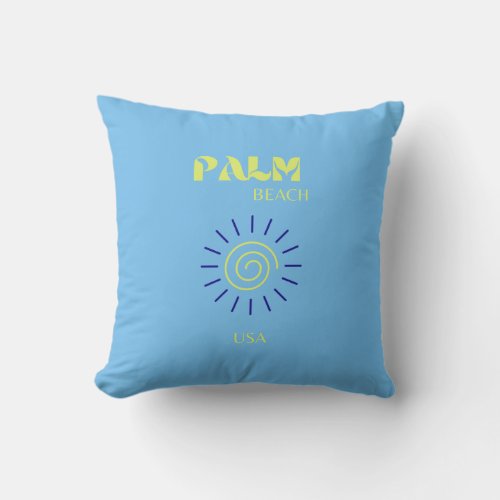 Palm Beach Travel Art Florida Preppy Blue Throw Pillow