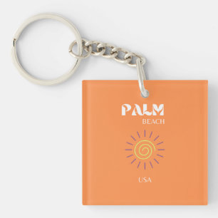 Palm Beach, Travel Art, Preppy, Orange Keychain