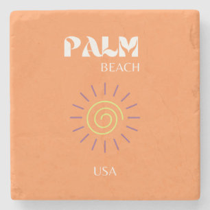 Palm Beach, Travel Art, Preppy, Orange Stone Coaster