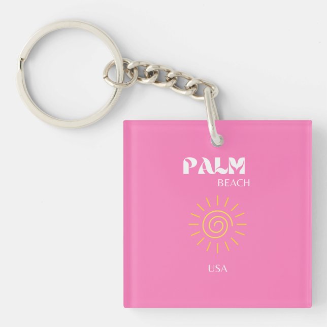 Palm Beach, Travel Art, Preppy, Pink Keychain (Front)
