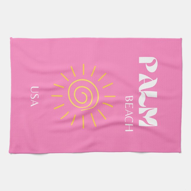 Palm Beach, Travel Art, Preppy, Pink Kitchen Towel (Horizontal)