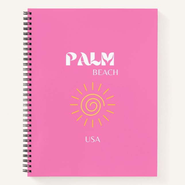 Palm Beach, Travel Art, Preppy, Pink Notebook (Front)