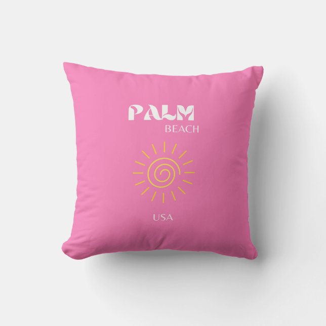 Palm Beach, Travel Art, Preppy, Pink Throw Pillow (Front)
