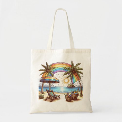 Palm Beach tree with rainbow and sunshine Tote Bag