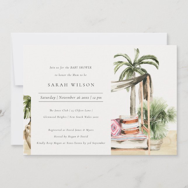 Palm Beach Tropical Cabana Baby Shower Invite (Front)