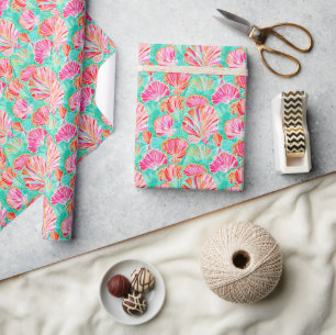 Palm Beach Tropical Colorful Seashells Wrapping Paper