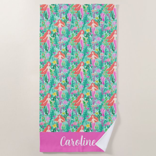 Palm Beach Tropical Island Mermaids Beach Towel (Front)
