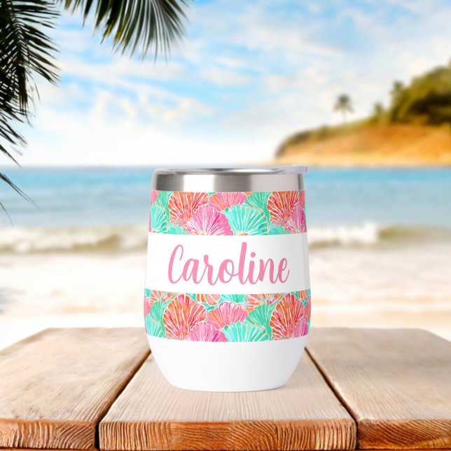 Palm Beach Tropical Island Seashells Thermal Wine Tumbler (Beach)