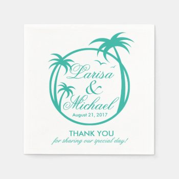 Palm Beach Tropical Logo | Aqua White Paper Napkins by glamprettyweddings at Zazzle