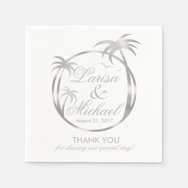 Palm Beach Tropical Logo | faux silver foil Paper Napkins (Front)