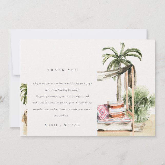 Palm Beach Tropical Palm Beach Cabana Wedding Thank You Card (Front)