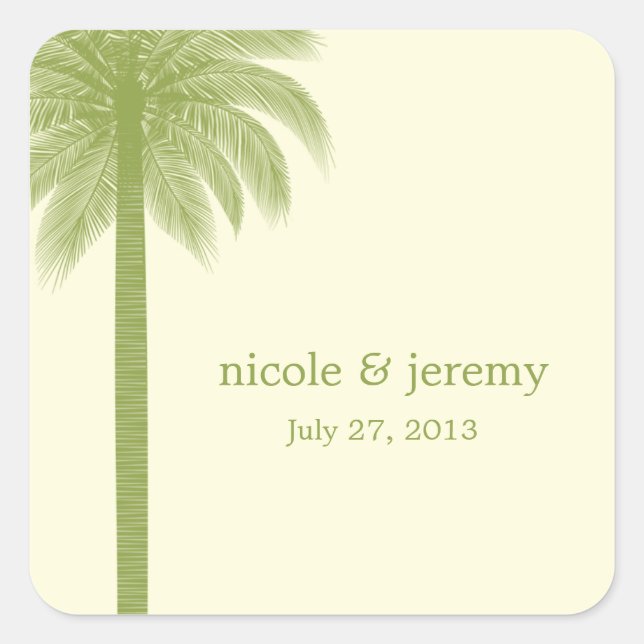 Palm Beach Wedding Favor Sticker - Green (Front)