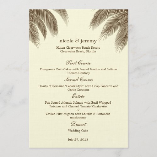Palm Beach Wedding Menu Card - Brown