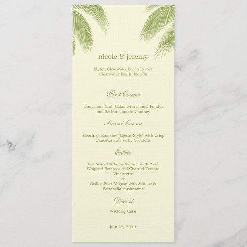 Palm Beach Wedding Menu Card _ Green