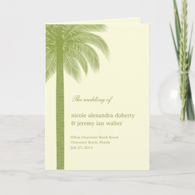 Palm Beach Wedding Program Card - Green (Front)