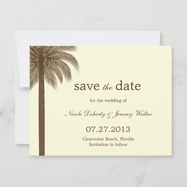Palm Beach Wedding Save The Date Cards - Brown (Front)