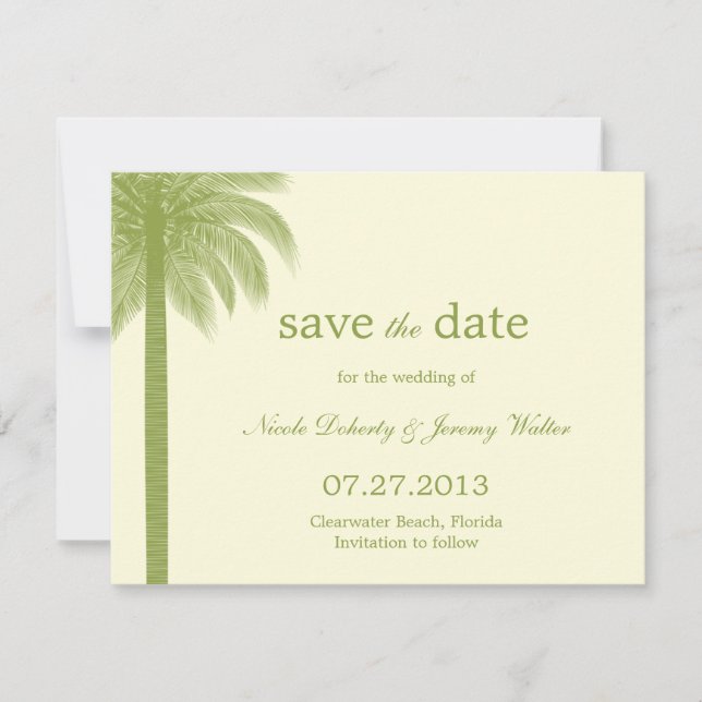 Palm Beach Wedding Save The Date Cards - Green (Front)