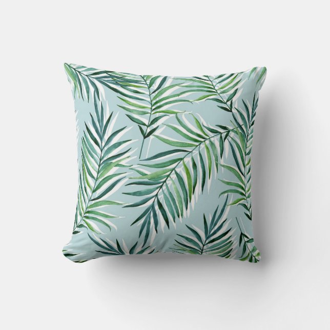 Palm Branches, Watercolor Seamless Hand-Drawn. Throw Pillow (Front)