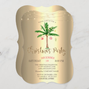 Palm Christmas Balls,String Lights Gold Invitation